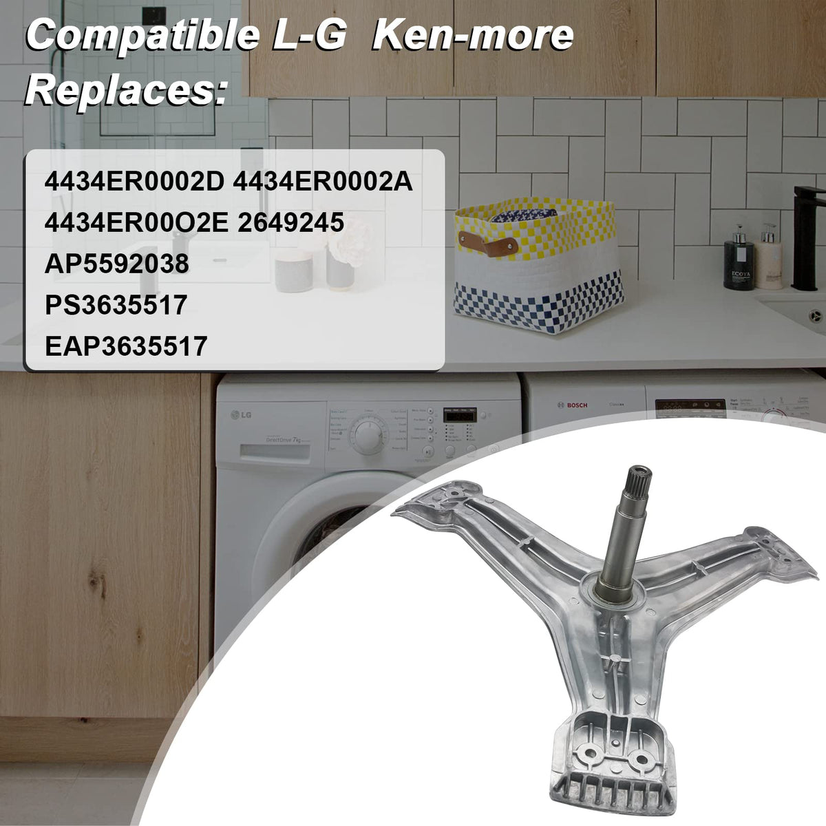 CAYUEMUM spinner support installed in washer showing restored stability benefit