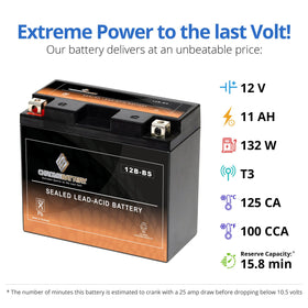 CB CHROMEBATTERY side label showing dimensions and specifications for correct fit