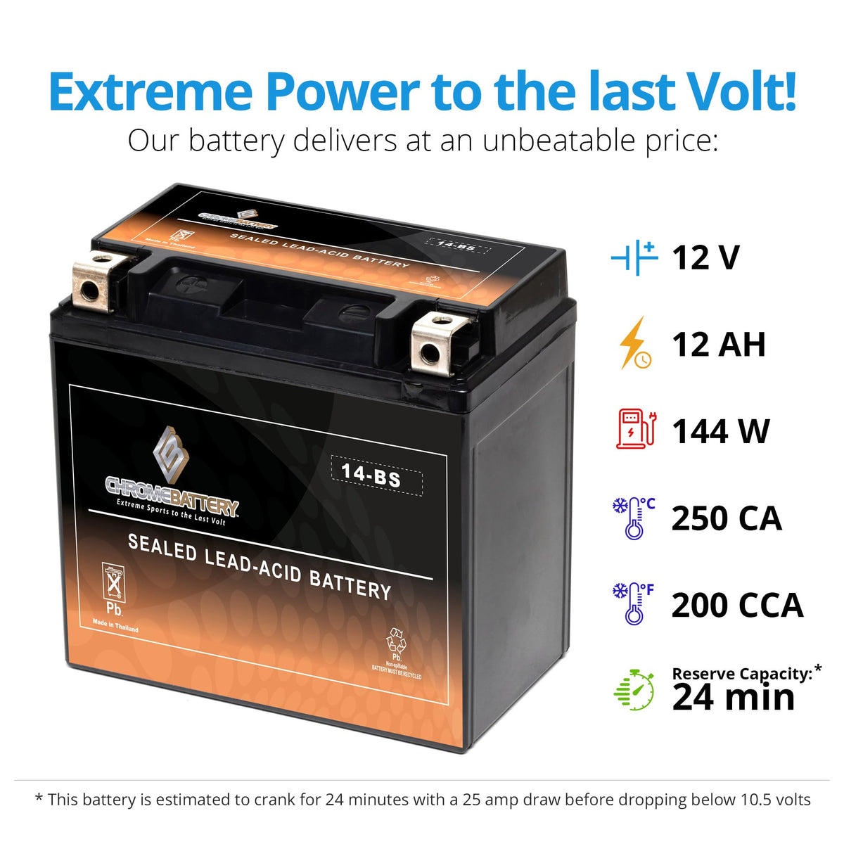 CB CHROMEBATTERY side label showing dimensions and compatibility for accurate selection
