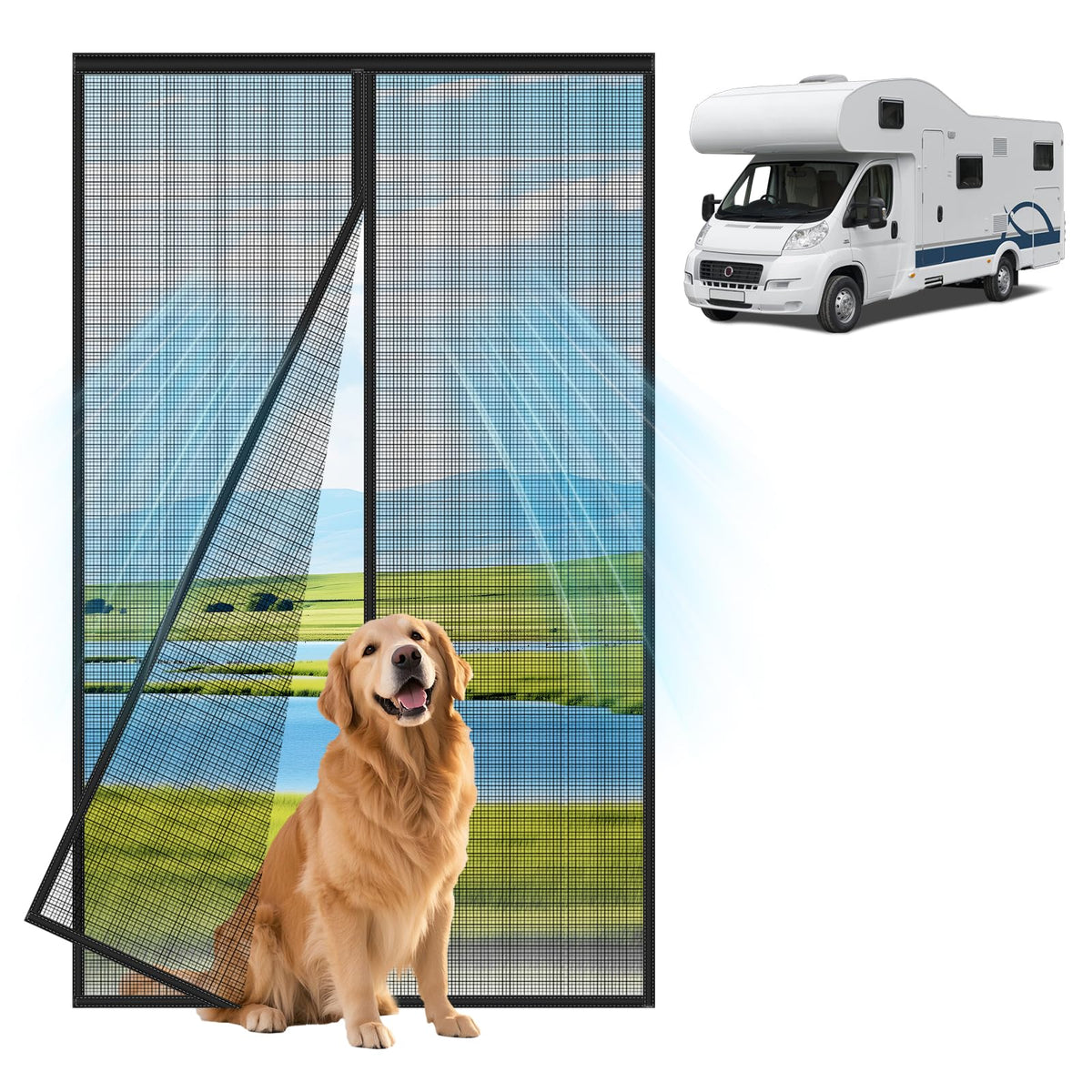 CCBASEBALL front view of full RV screen door showing bug protection and airflow