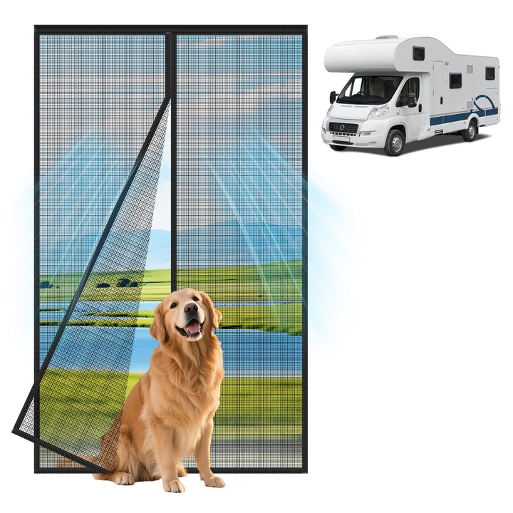 CCBASEBALL front view of full RV screen door showing bug protection and airflow