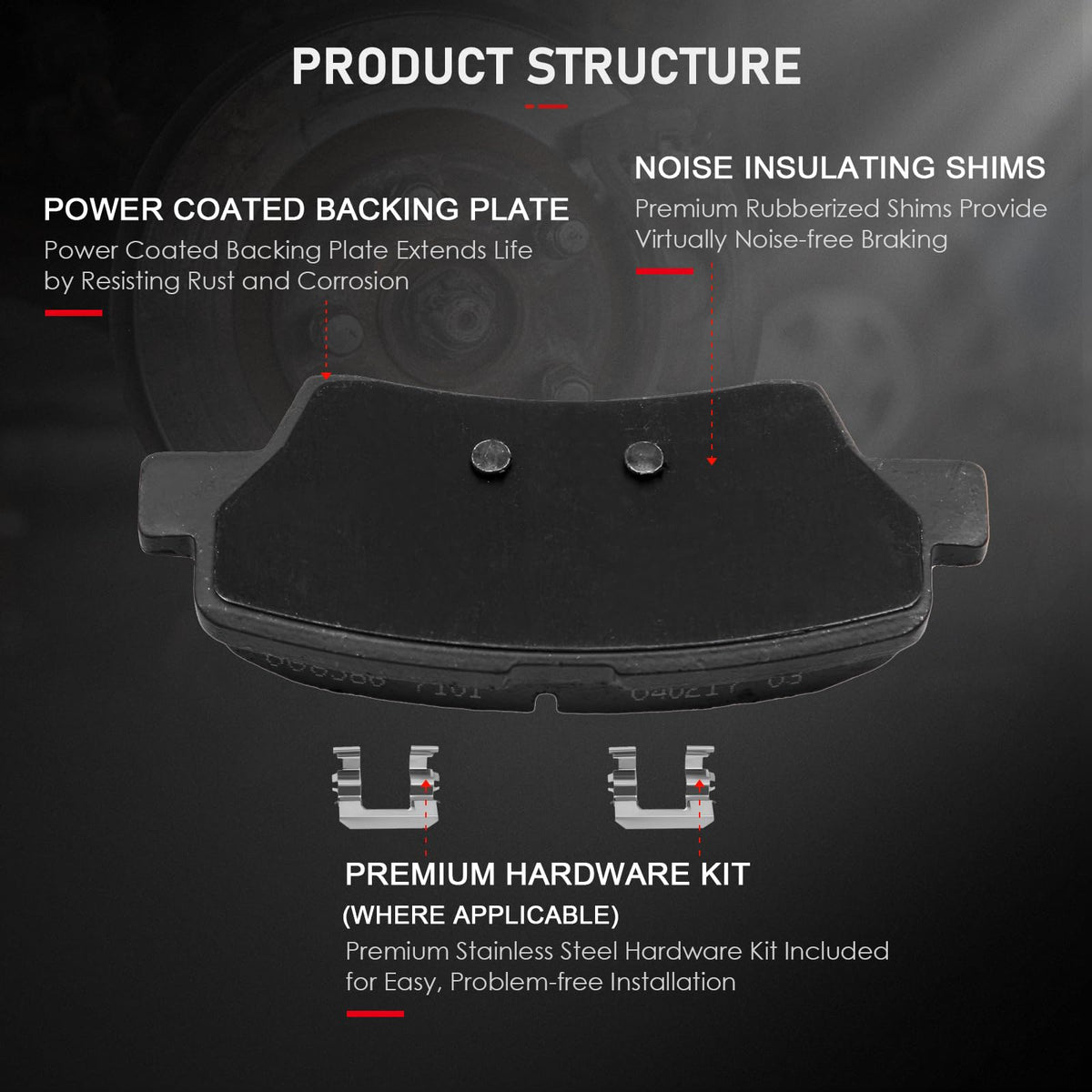 cciyu view of bonded anti-noise gasket on backing plate, reduces brake vibration