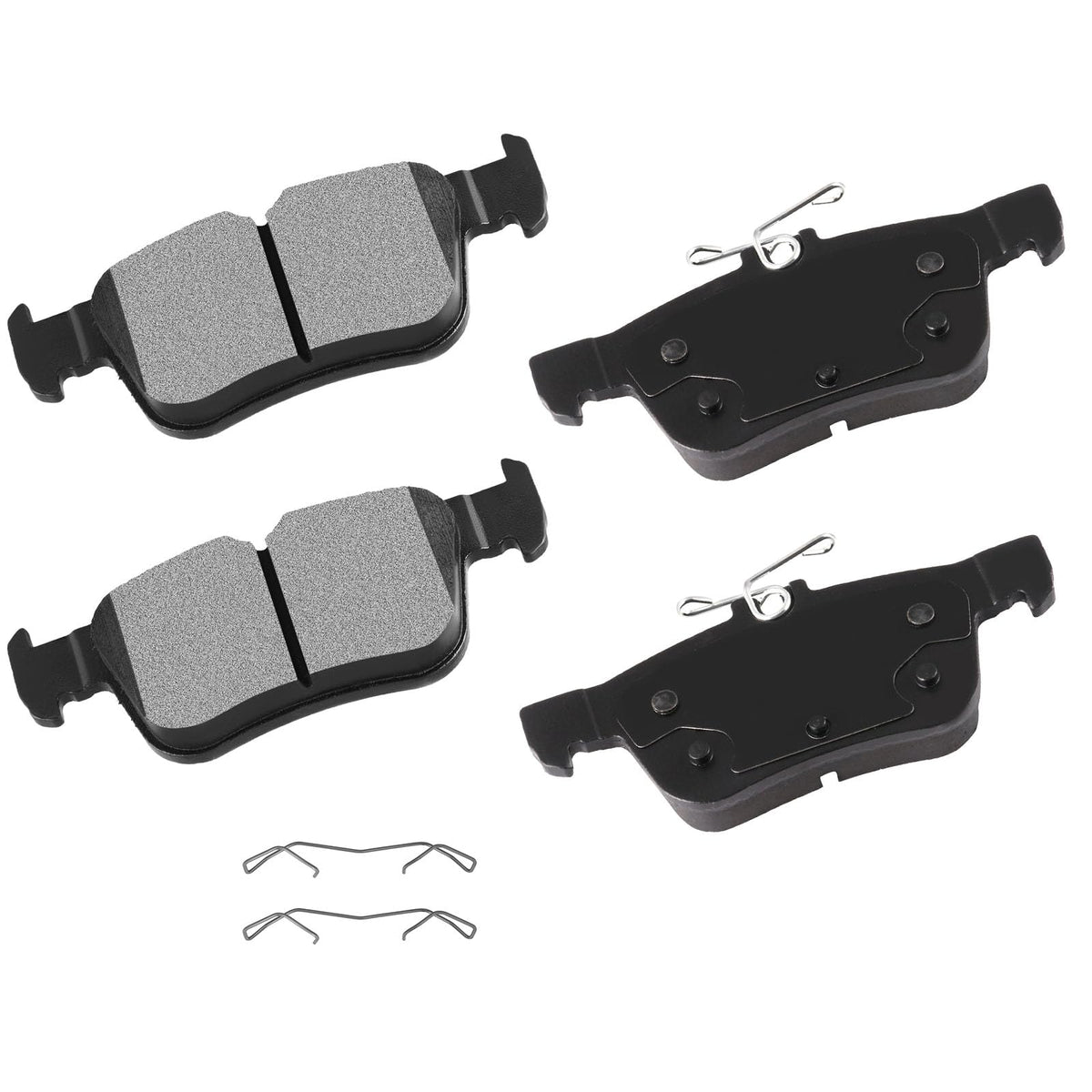 cciyu front packaging of D1665 rear pads showing kit and benefit low noise