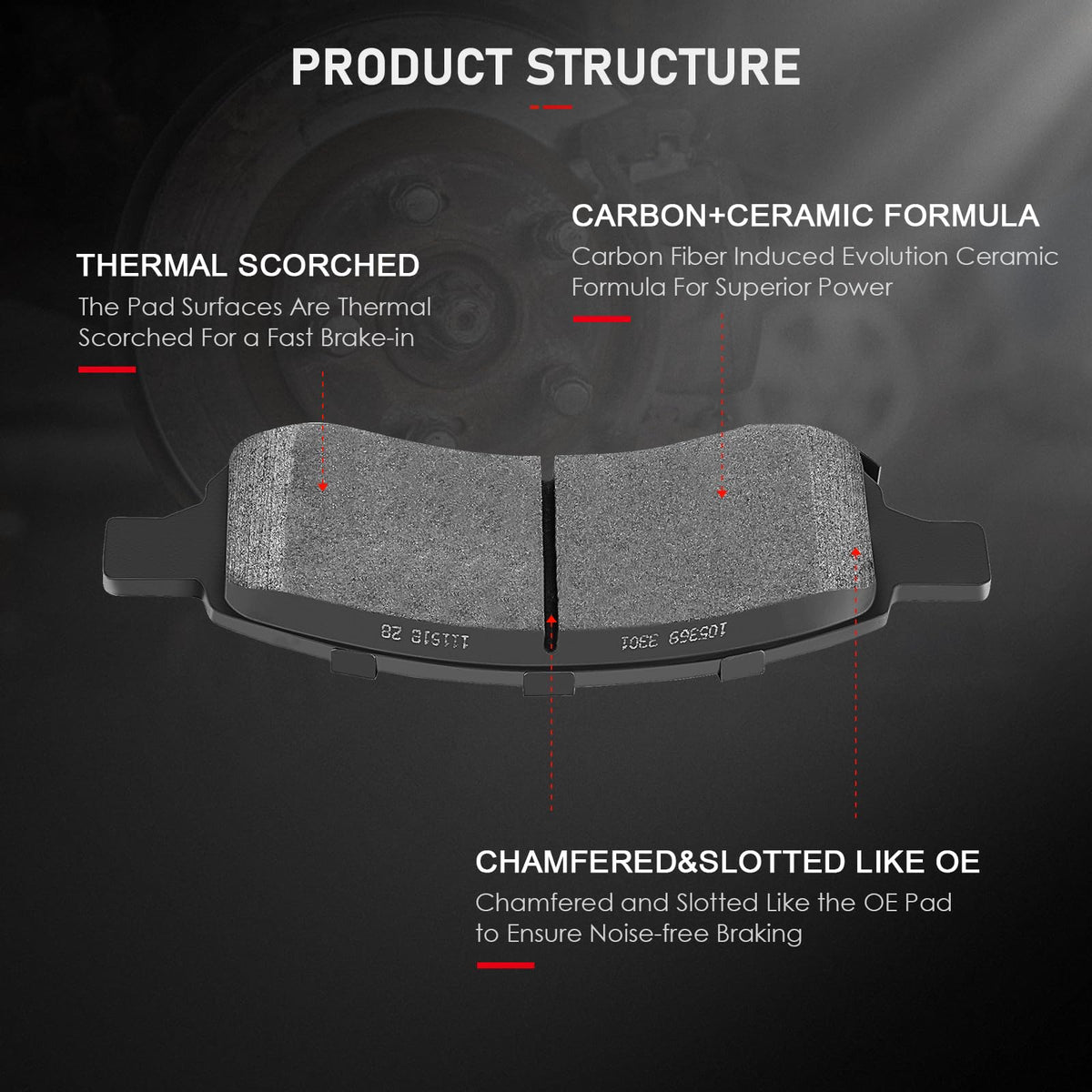 cciyu closeup of ceramic friction surface showing thermal scorch for quick bed-in
