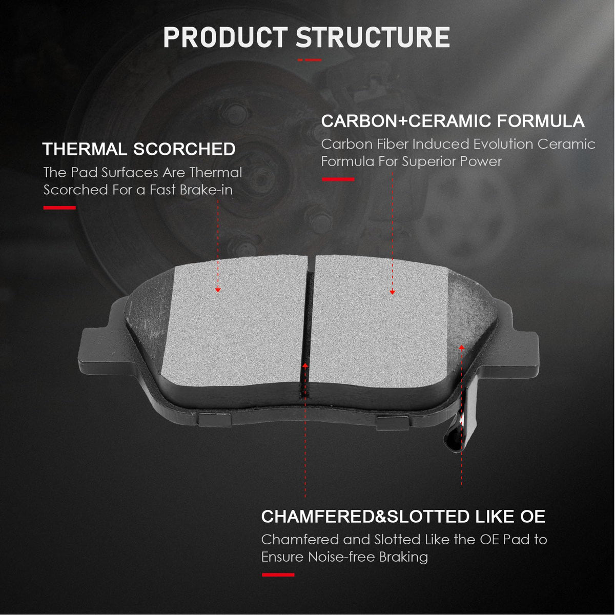 cciyu brake pad front and back detail highlighting solid backing plate and fitment tabs