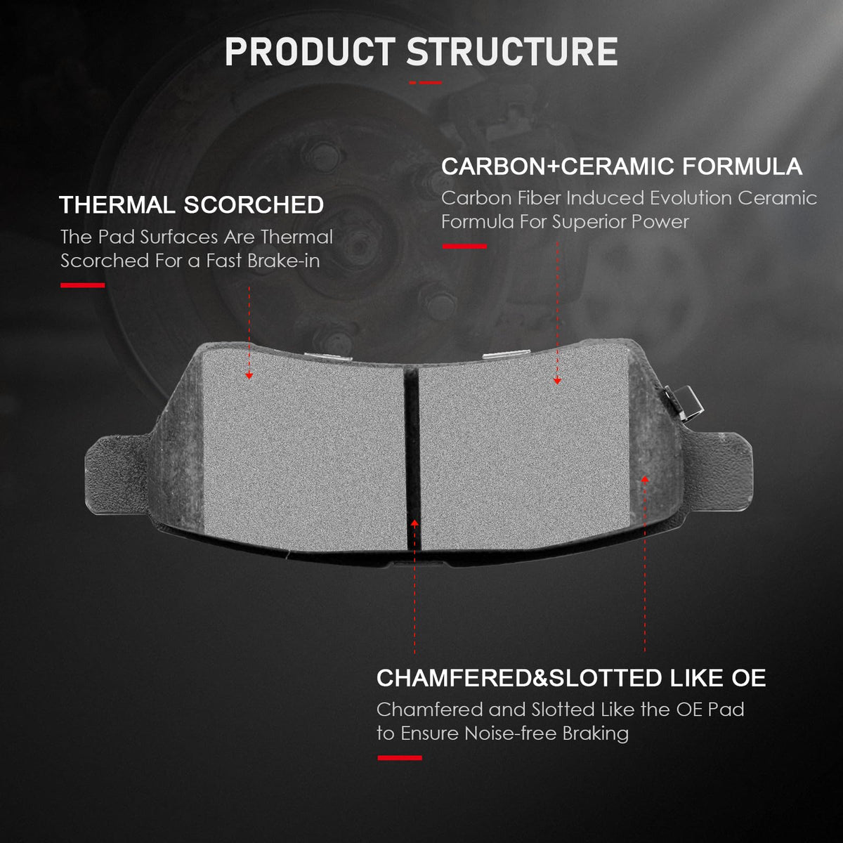 cciyu ceramic brake pad front face highlighting friction surface and quietness