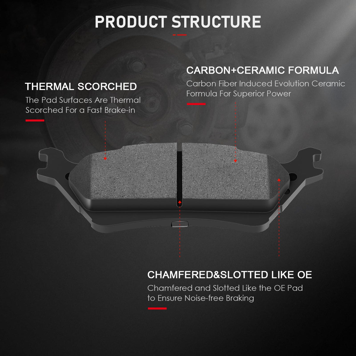 cciyu front pad close-up highlighting ceramic texture and reduced noise