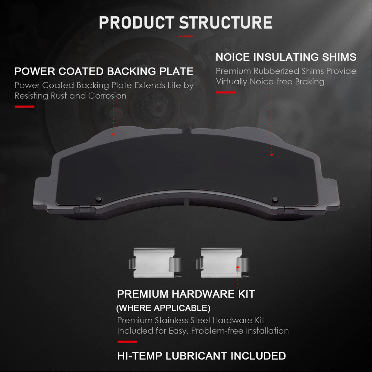 cciyu rear pad close-up showing backing plate and wear resistance benefit