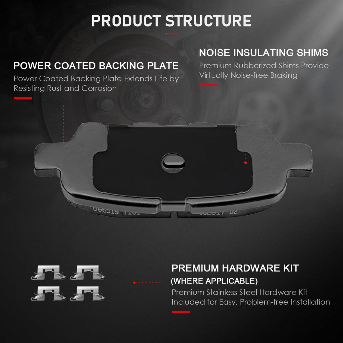cciyu rear pad close-up illustrating backing plate and wear indicators for reliability