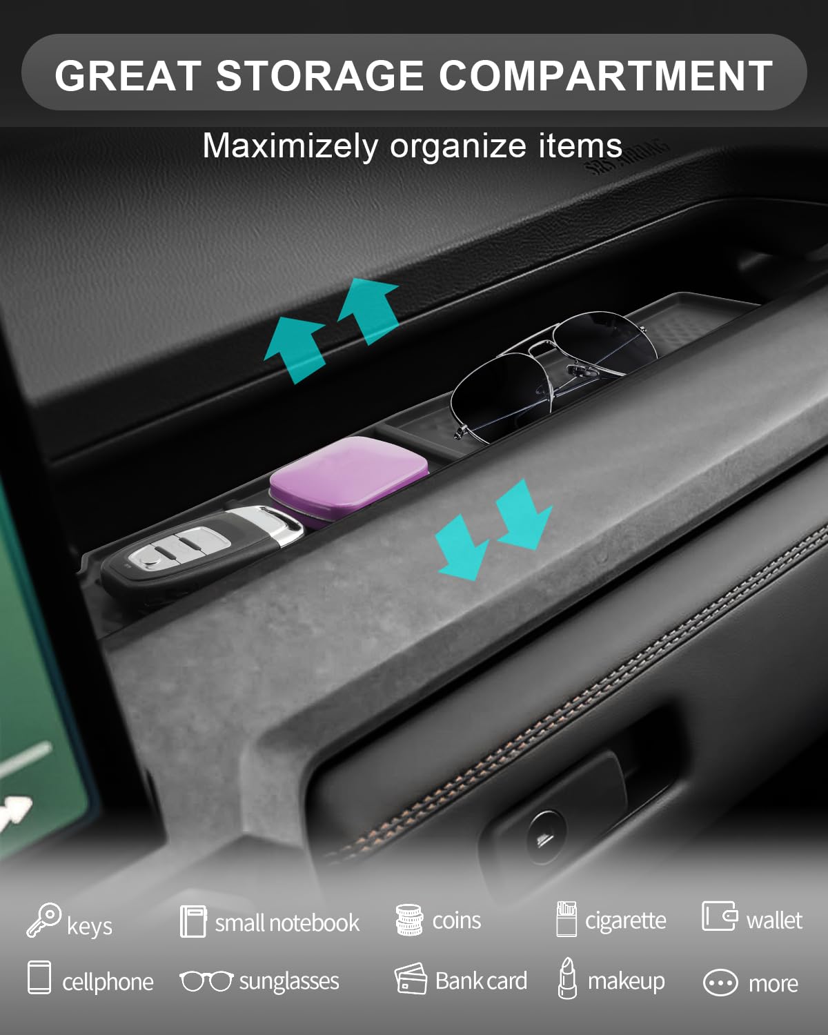 CDEFG tray installed in Tacoma passenger console for organized cabin benefit