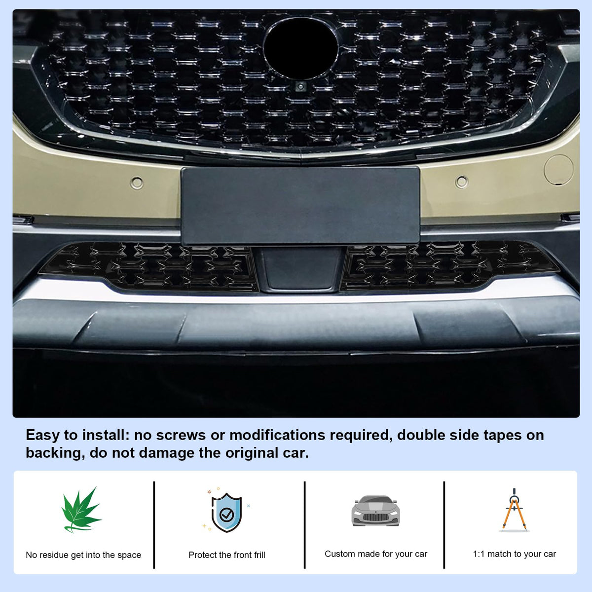 CDEFG side profile demonstrating precise fitment in CX-50 lower grille slot for secure placement