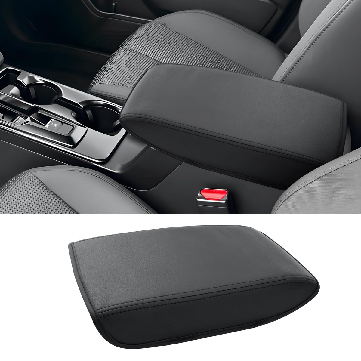 CDEFG console cover front view showing neat fit and renewed armrest