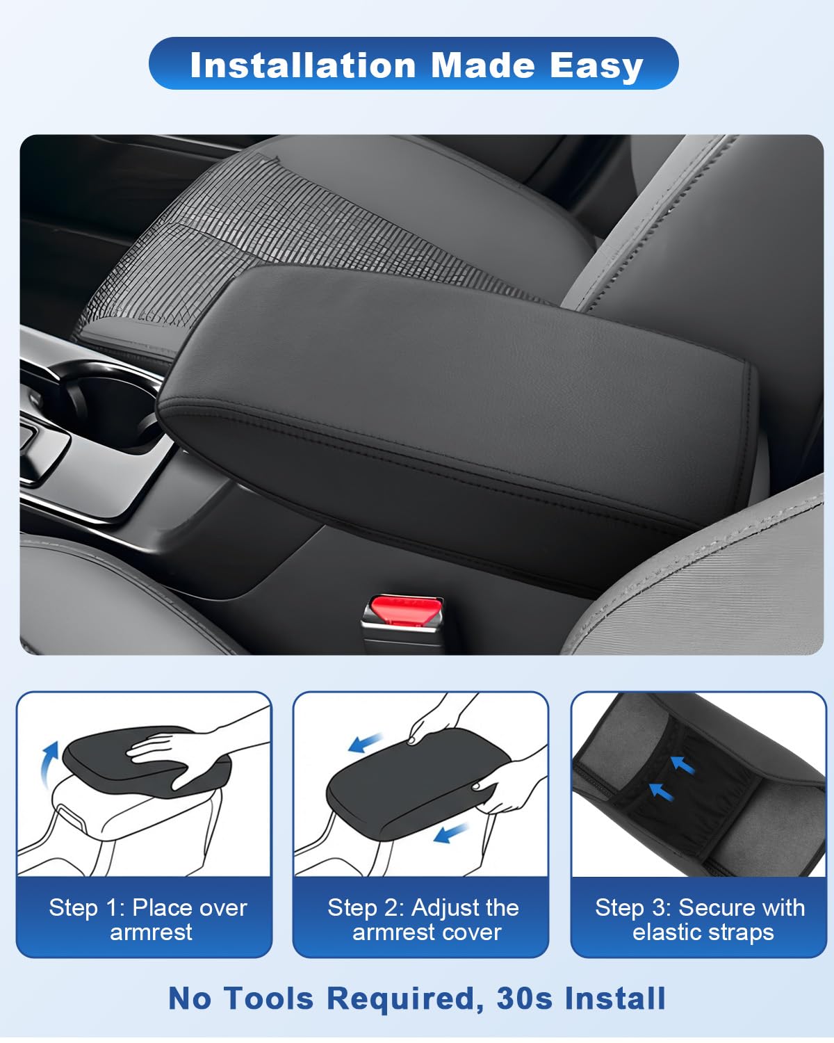 CDEFG installation step showing strap fastening for secure, no-tools fit