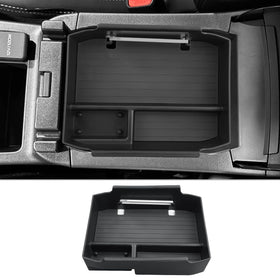 CDEFG front view of tray showing neat console organization and easy access