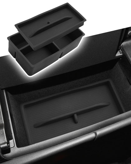CDEFG front view of console tray showing neat organization and quick access