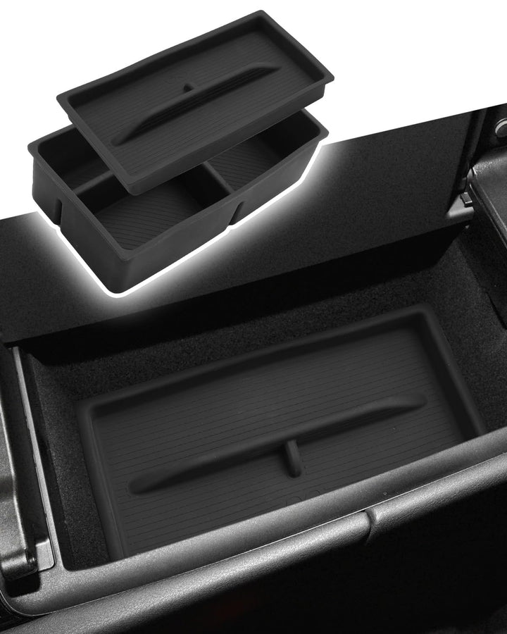 CDEFG front view of console tray showing neat organization and quick access