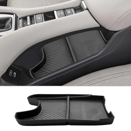 CDEFG front view of center console organizer showing neat storage benefit