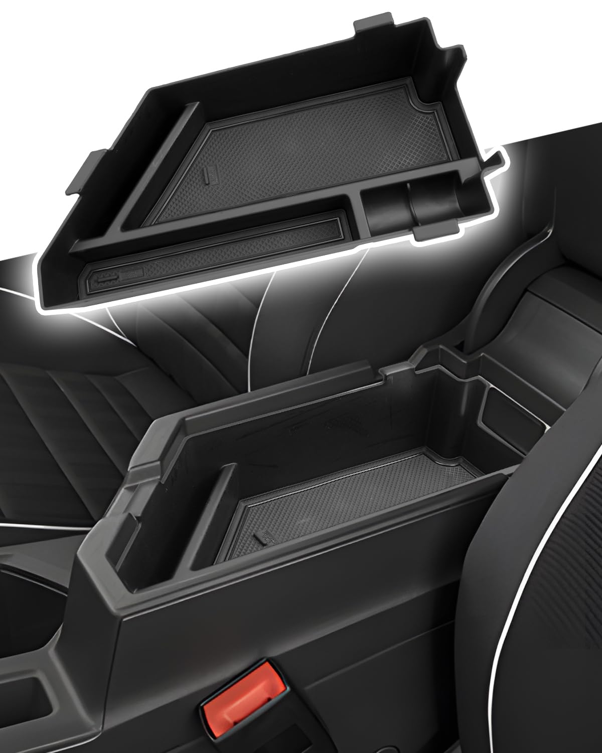 CDEFG tray front view showing neat compartments and improved organization
