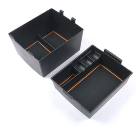 CDEFG front view of console organizer showing neat storage and quick access