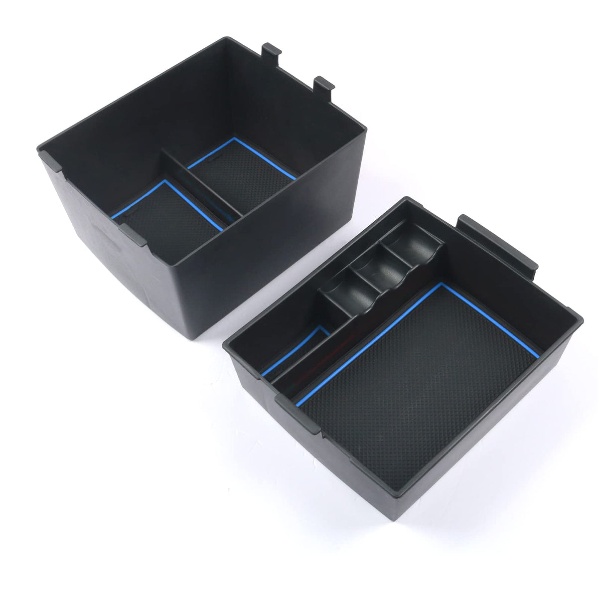CDEFG front view of tray installed in Maverick console showing clean storage benefit