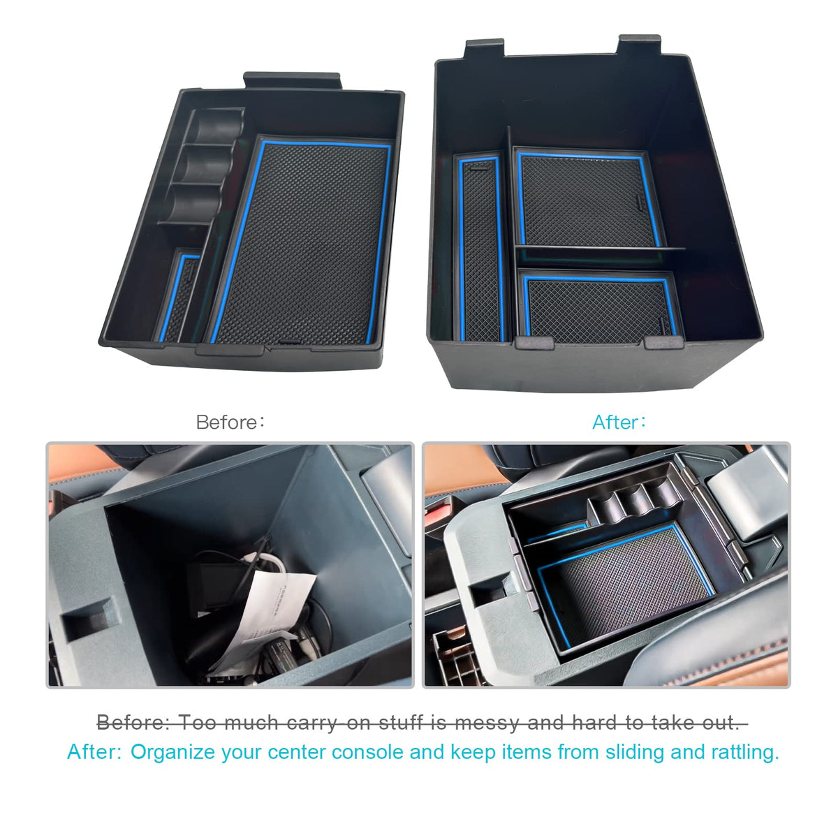 CDEFG textured rubber mats in tray preventing items from sliding and rattling