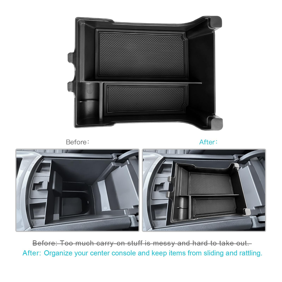CDEFG top-down installed tray displaying organized compartments benefit