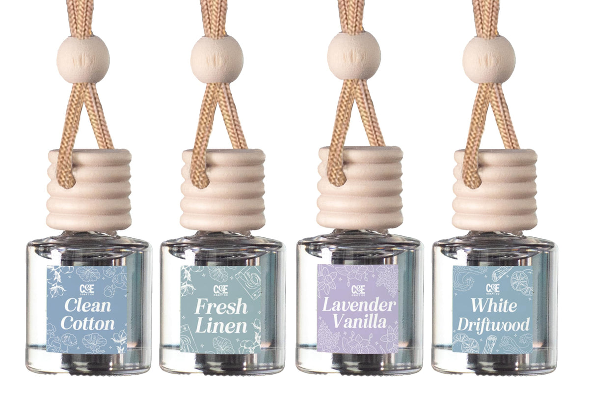 CE CRAFT front packaging showing four Clean scent hanging fresheners and benefits