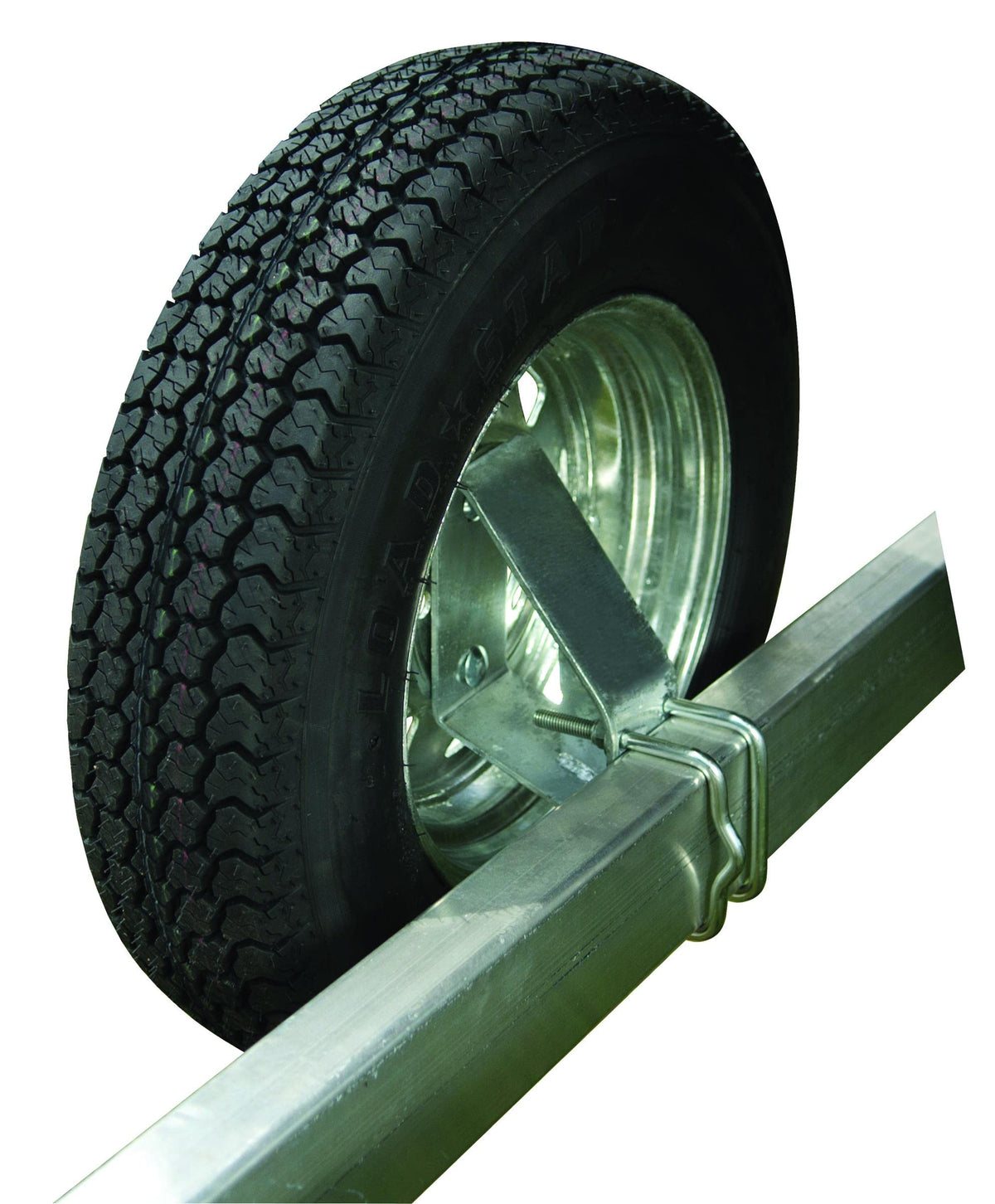 CE Smith front view of mounted spare tire carrier showing secure fit and clearance