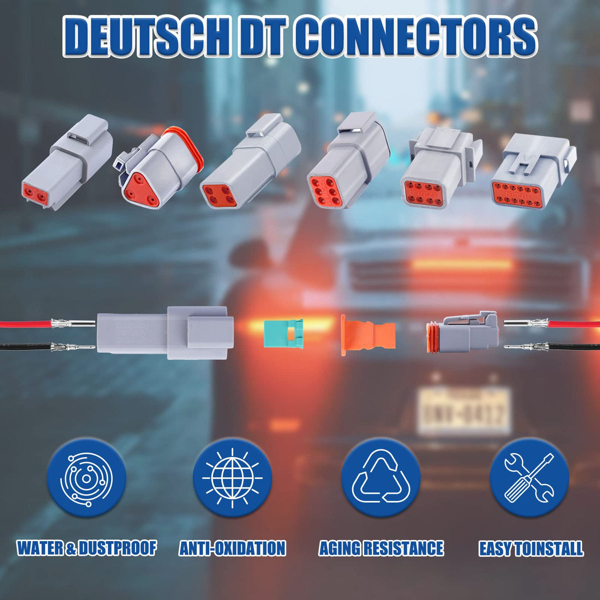 Cedolio connector mounted on motorcycle wiring for compact sealed connection