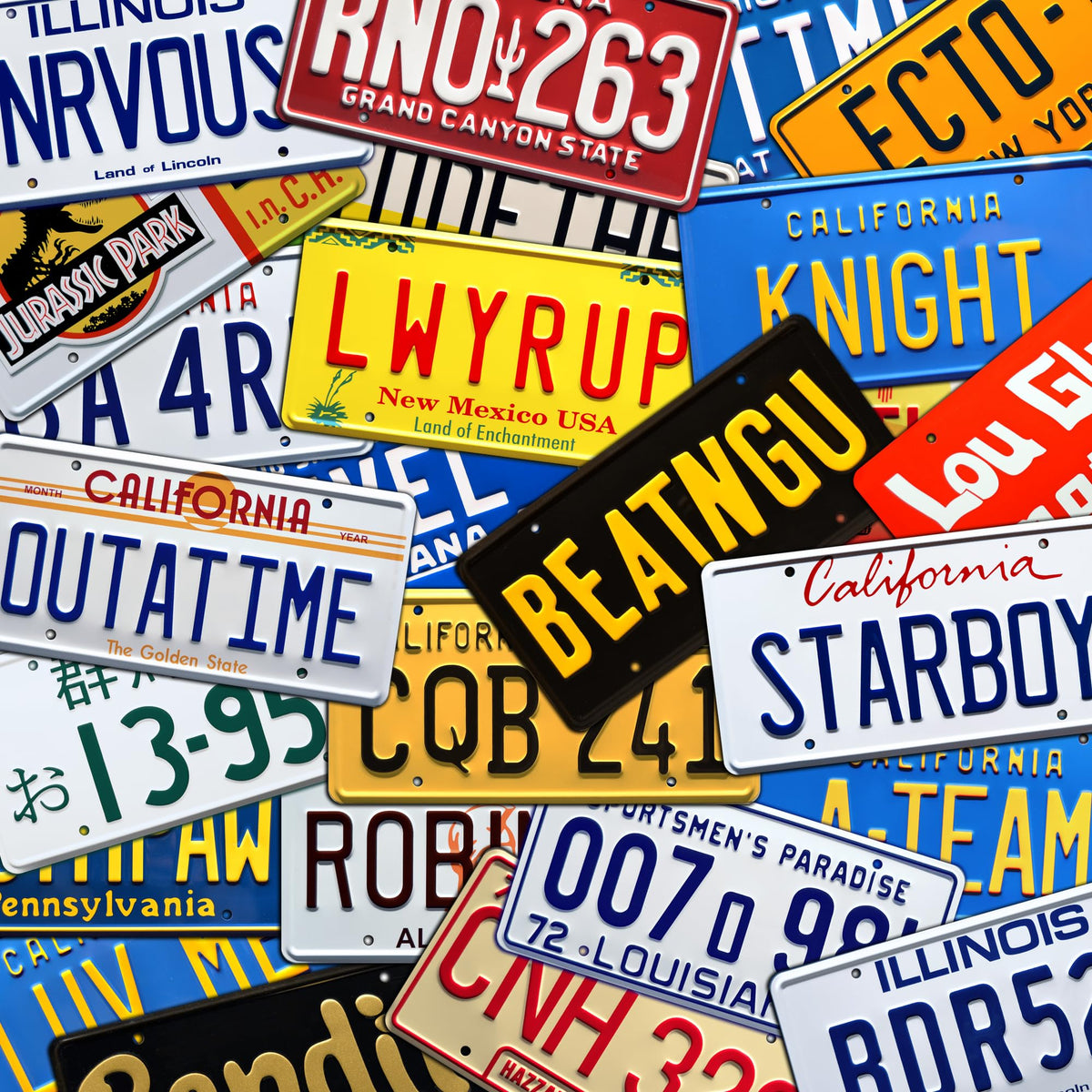 Celebrity Machines plate in garage setting enhancing a retro automotive display
