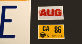 Celebrity Machines registration stickers kit displayed for authentic 1986 look