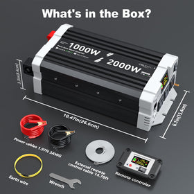 CELYYPU inverter next to a 12V battery to show compact scale and portability