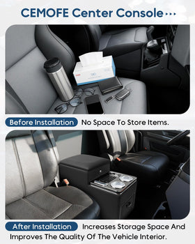 CEMOFE installed between seats demonstrating stable, tool-free placement