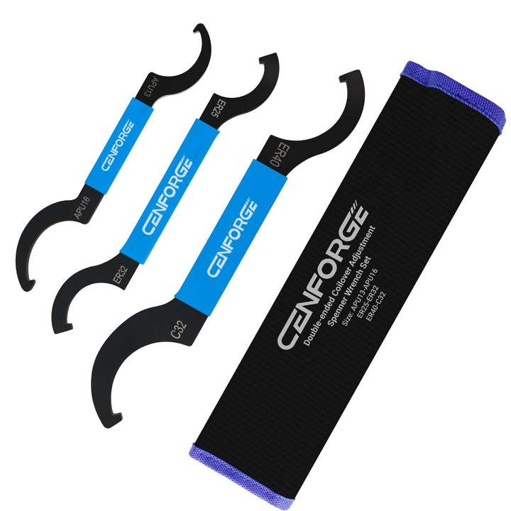 CENFORGE front view of three double-ended wrenches showing sizes and finish, durable toolkit benefit