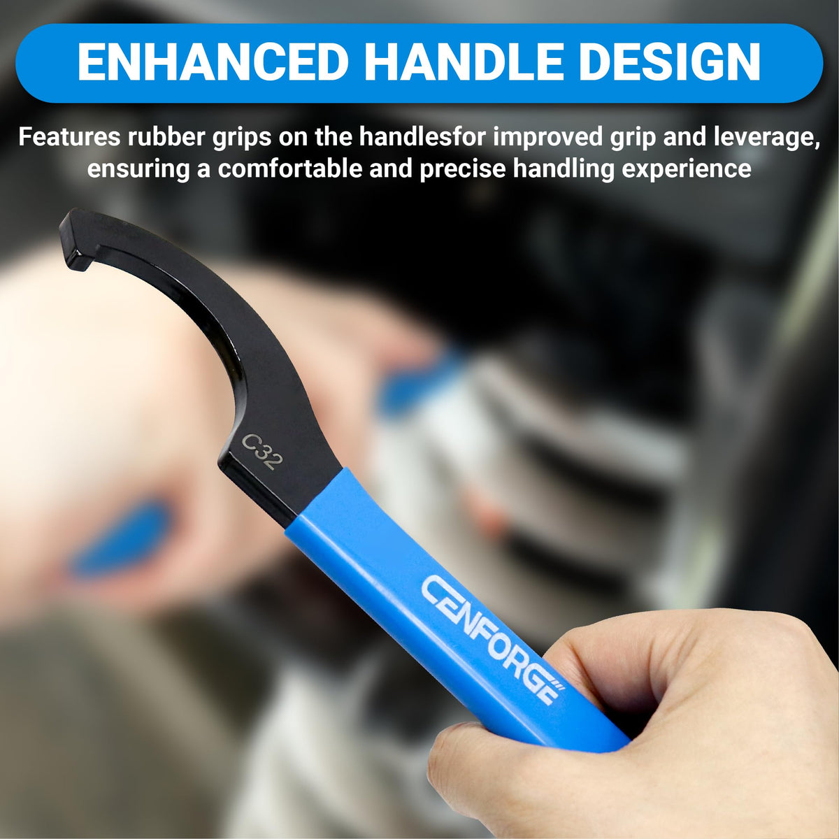 CENFORGE ergonomic rubber grip on wrench handle for improved leverage and hand comfort