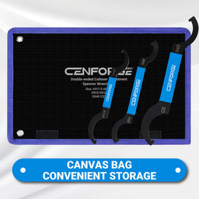 CENFORGE wrench engaged on a coilover lock ring, makes height and preload adjustments easier