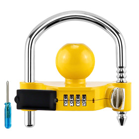 Cenipar front view of yellow hitch lock showing durable build and visible deterrent