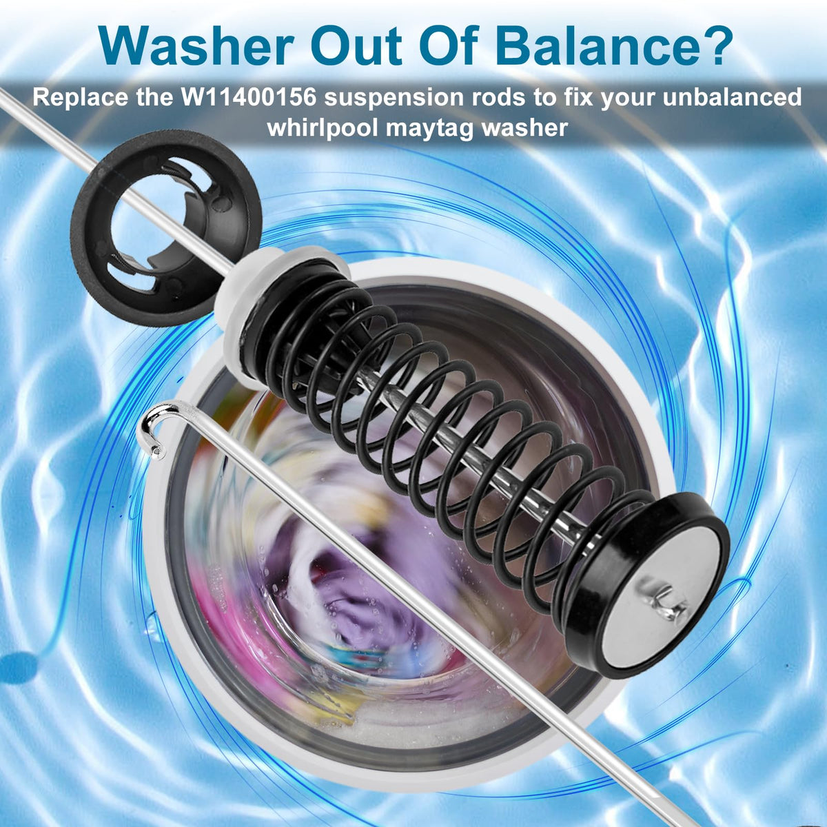 Cenipar rods installed in a washer demonstrating improved balance and quieter spin