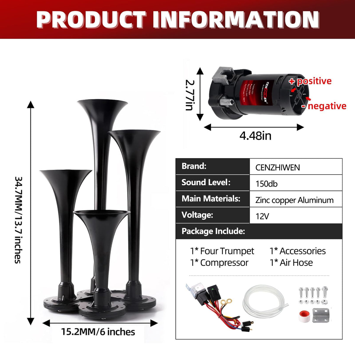 cenzhiwen horn kit next to ruler showing scale and fitment planning benefit