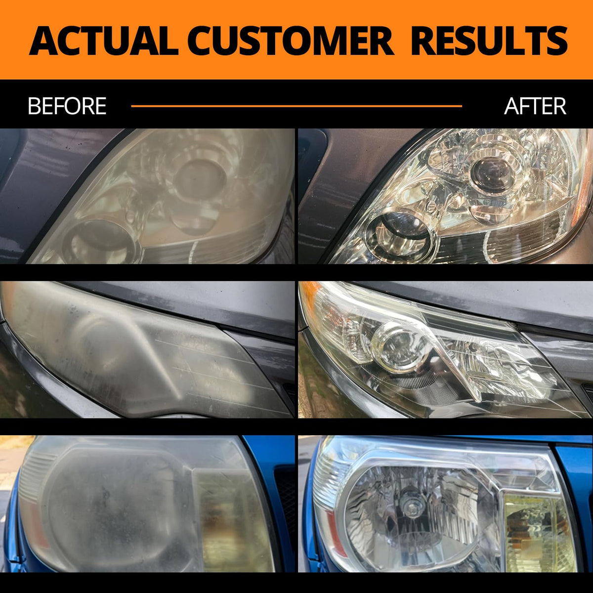 Before and after headlight with CERAKOTE wipes showing clarity improvement benefit