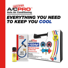 Certified A/C Pro adapters attached to car AC system for faster retrofit