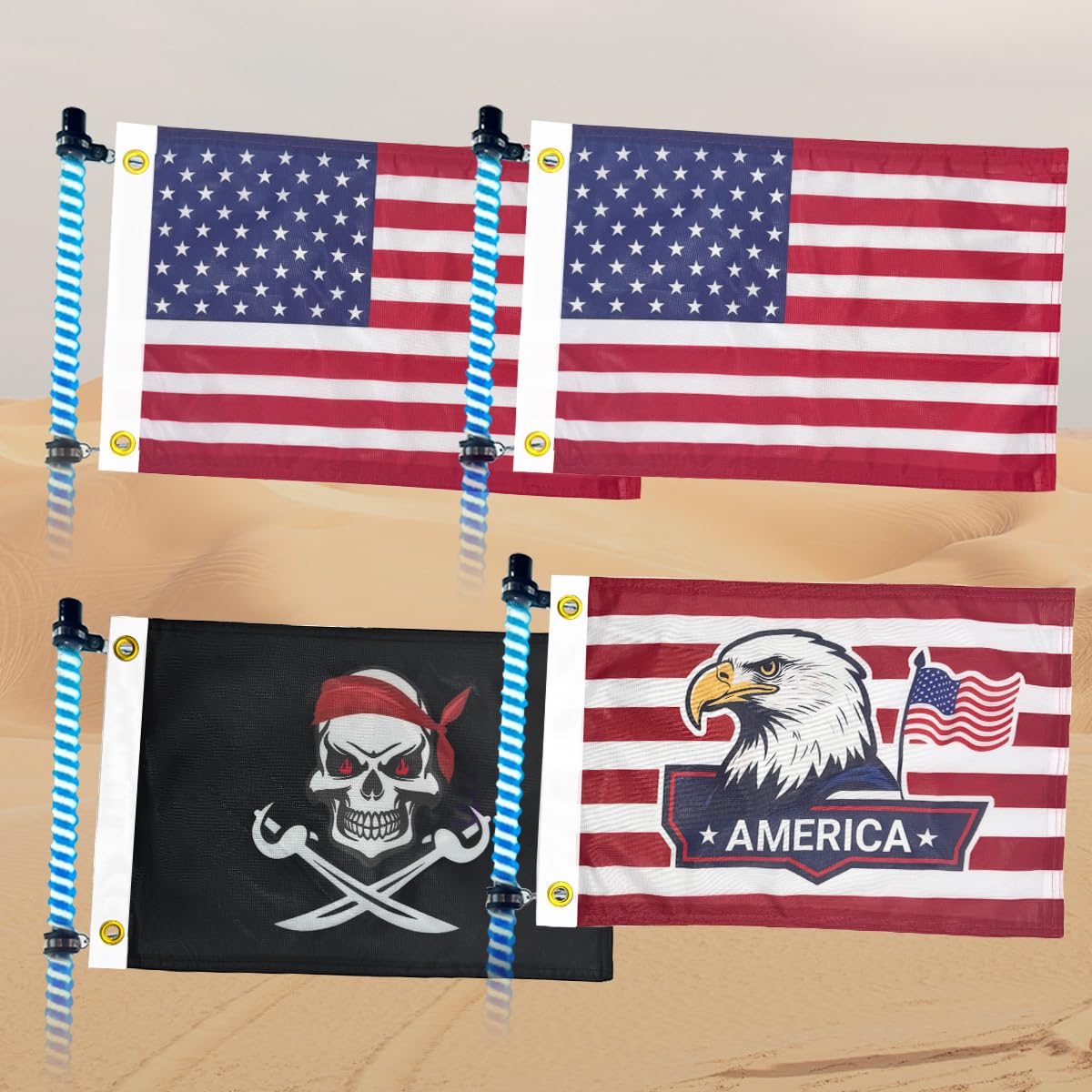 cezelux front view flag on whip pole showing clear patriotic visibility