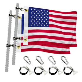 cezelux front pack showing two 12x18 flags and clips, quick setup benefit