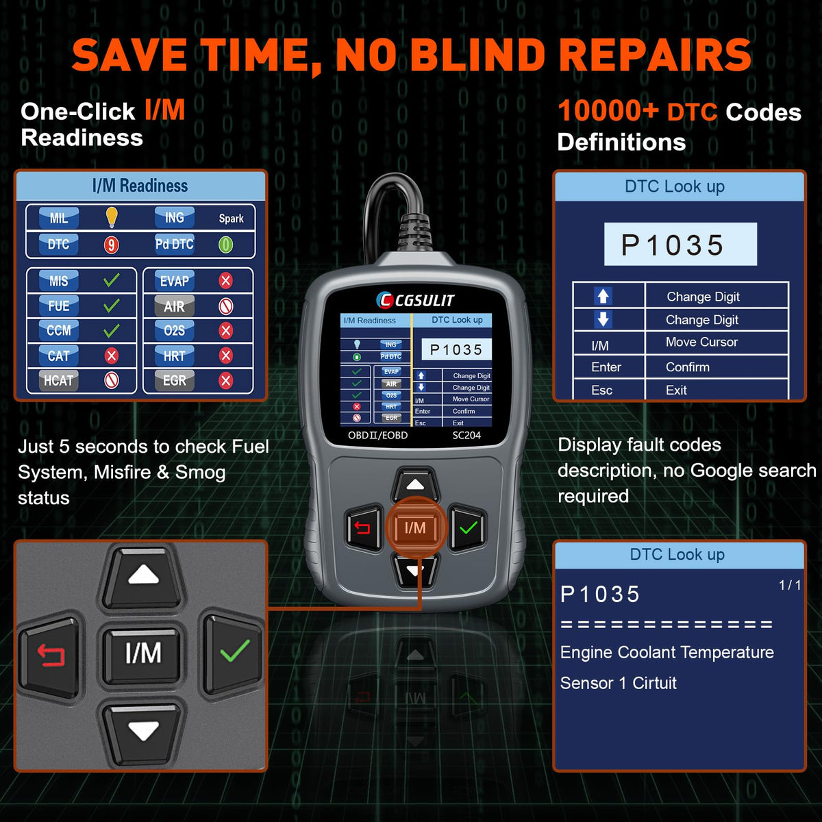 CGSULIT SC204 closeup of buttons for easy one‑hand operation benefit