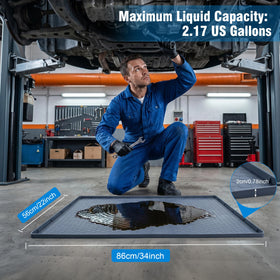 Cham-X in use under car catching oil for clean floor protection