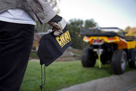 Champion winch cover installed on a mounted winch protecting from elements