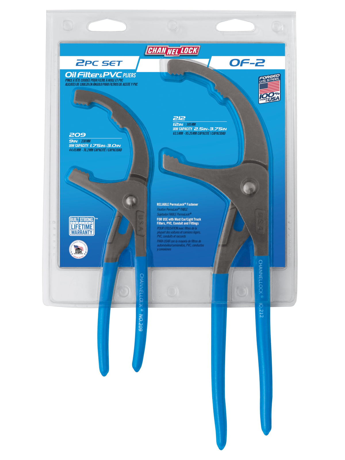 Channellock OF-2 beside ruler showing 9- and 12-inch scale for size reference benefit