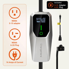 CHARGEHERE 25ft cable extended to show reach and flexible parking access