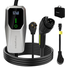 CHARGEHERE front view showing compact EVSE and display for easy monitoring
