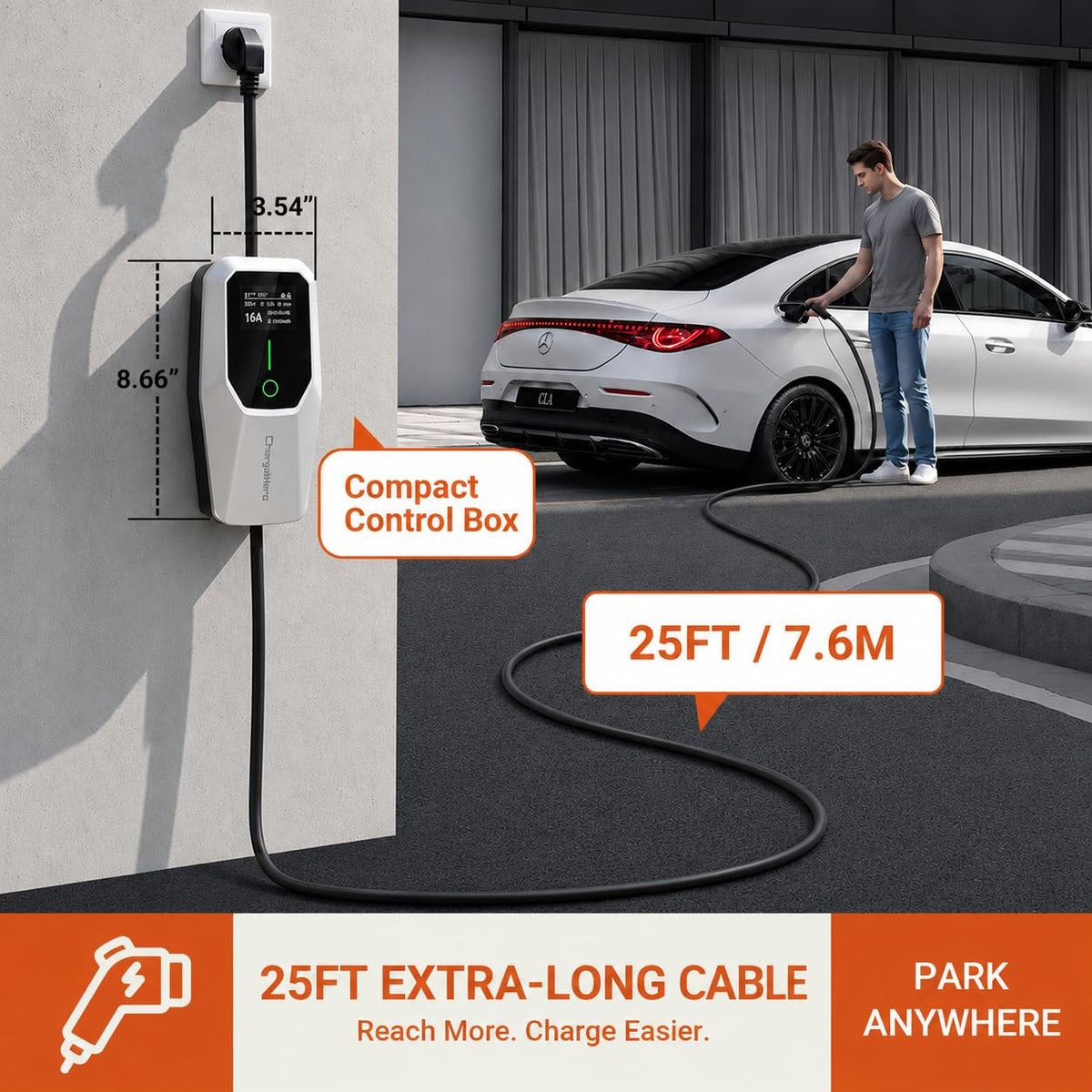 CHARGEHERE NEMA 6-20 plug with 5-15 adapter for dual-voltage convenience